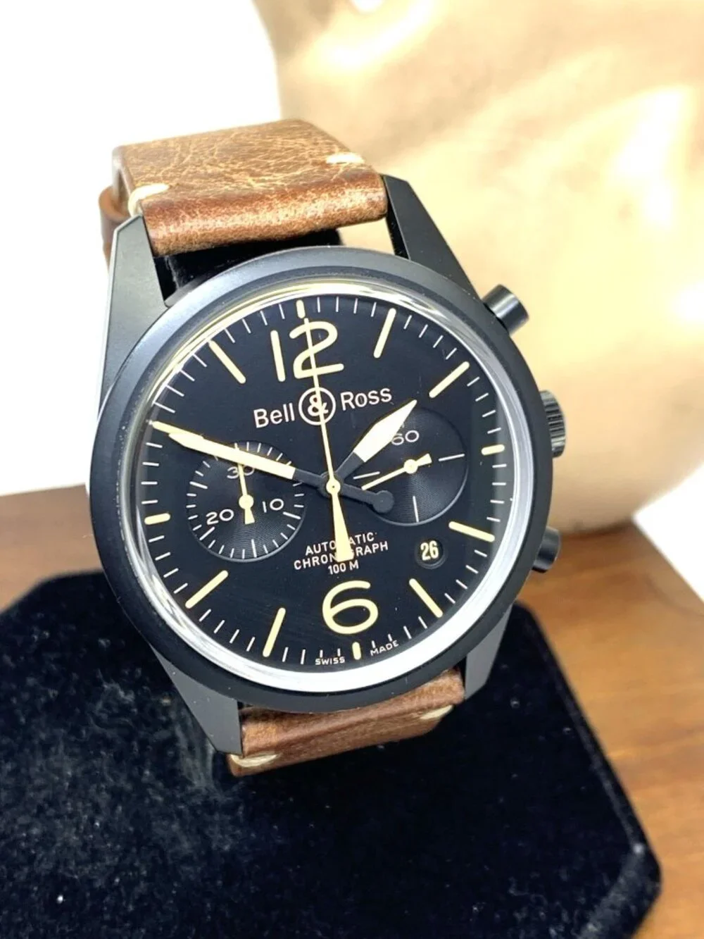 Bell & Ross Men's Watch BR126 Swiss Automatic Chronograph Black Dial Leather